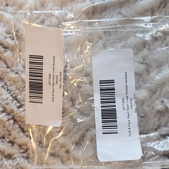 CRAVE Gold & Faux Pearl Heart Cross Necklace and Bracelet Set - Picture 9 of 9